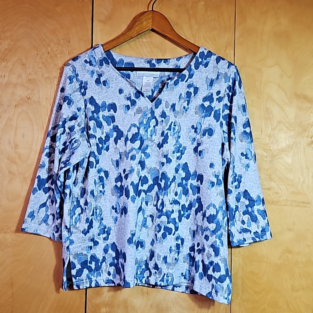 Alfred Dunner Lightweight Knit 3/4 Sleeve Sweater Top Abstract Animal Print P/M